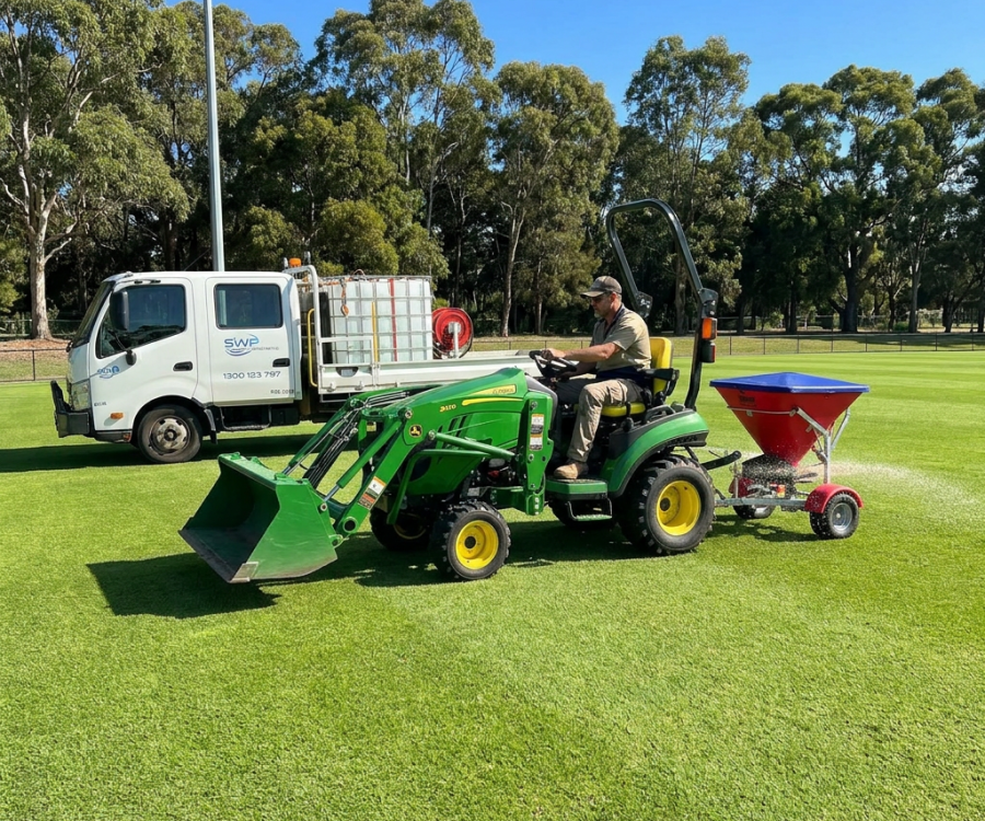 tractor spreading at BR oval 2