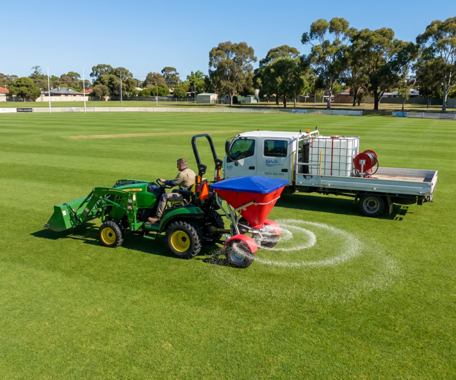 tractor spreading at BR oval 3